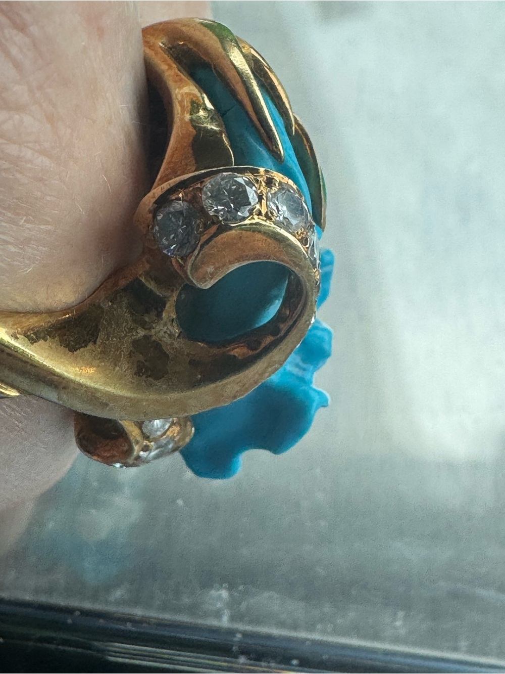 18K Pearl Diamond Enamel Flower Ring 25.64 Grams - Picture 8 of 12